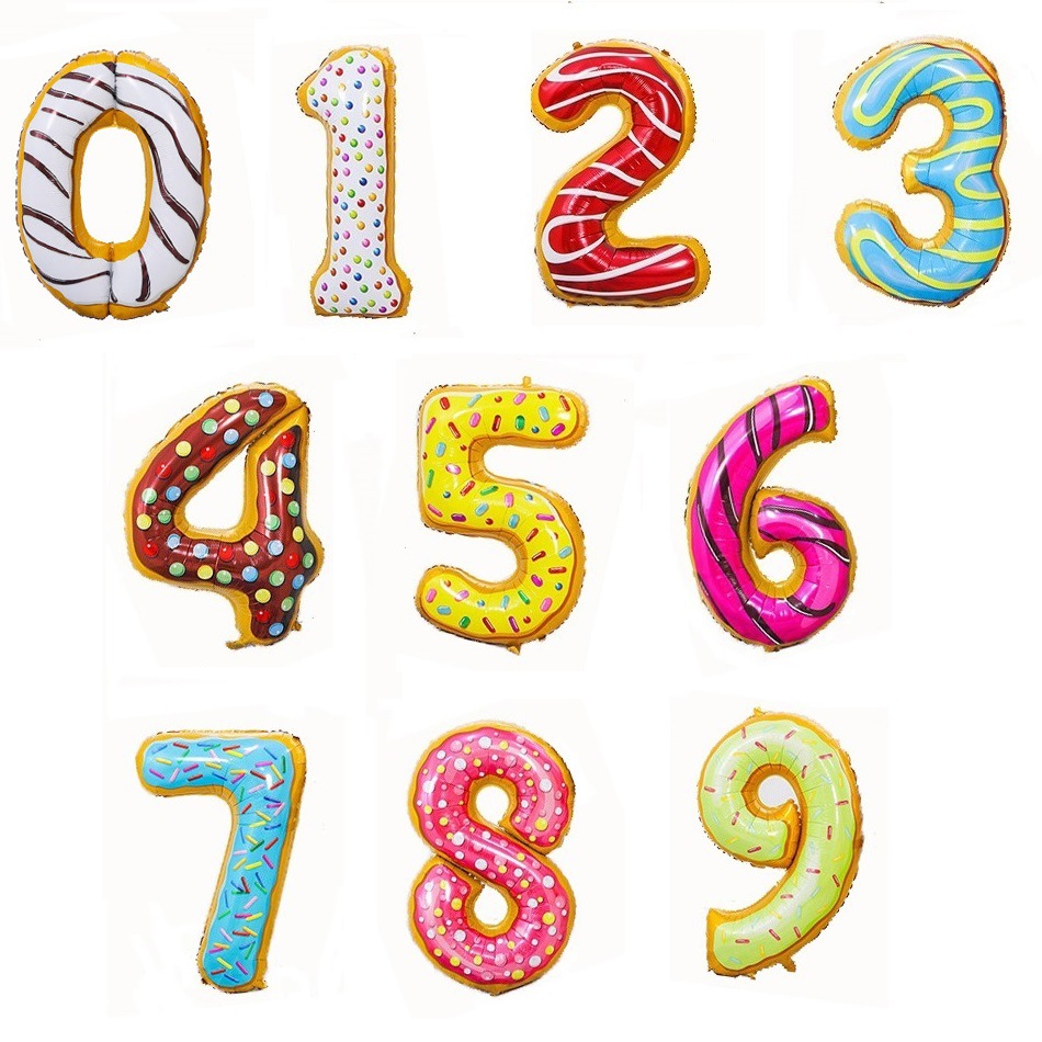 32寸甜甜圈数字生日派对装饰场景布置气球卡通六一儿童节铝膜气球