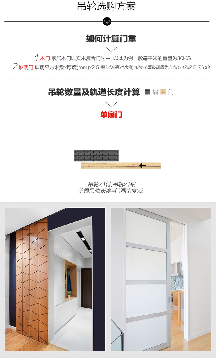 加厚静音重型移门双轨道吊轨玻璃趟门轮推拉上滑道滑槽滑轮吊轮门