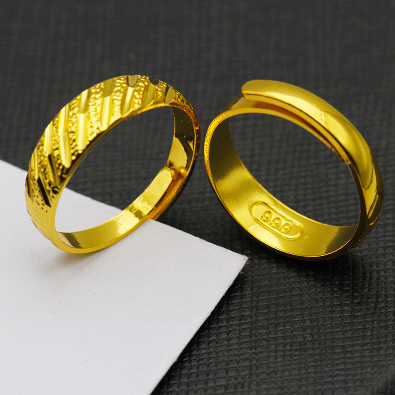 带钢印18k金戒指仿黄金开口流星雨戒指男女网店实用小礼品批发