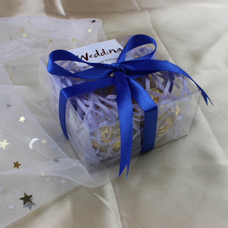 婚庆礼盒包装绑丝带糖果盒巧克力4颗装包装现货pvc礼品盒透明