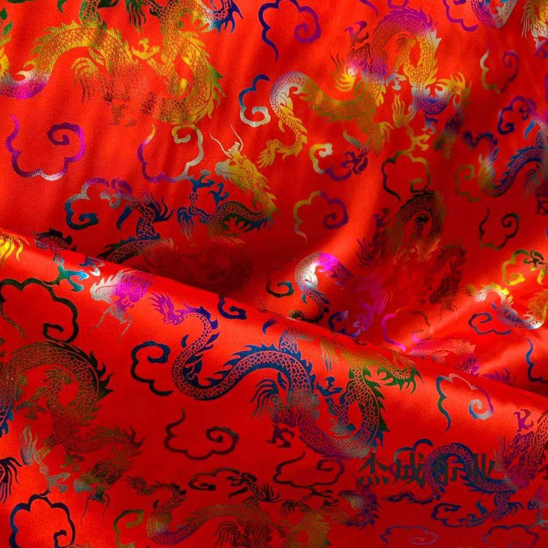 厂家直销色丁八美缎烫彩金龙祥云龙颜色鲜艳价格优惠品质佳现货供-阿