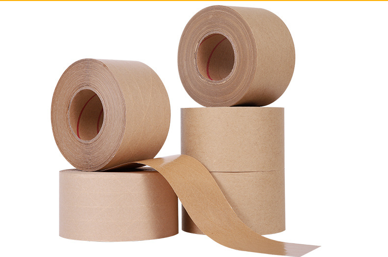 湿水牛皮纸胶带 高粘封口封箱纸水溶夹筋胶带 纤维线环保可回收