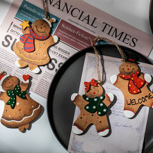 木制姜饼人男孩女孩挂件彩色手绘圣诞节装饰品可爱笑脸圣诞树装饰
