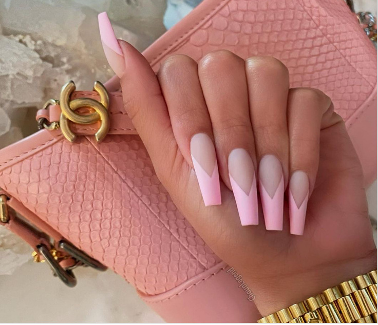 水粉色法式磨砂长芭蕾穿戴美甲成品假指甲指甲贴片防水可拆卸甲片