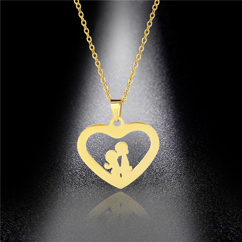 Fashion Stainless Steel Peach Heart Pendant Korean Style Couple Kiss Necklace Unisex Flat Cutting Foreign Trade Ornament