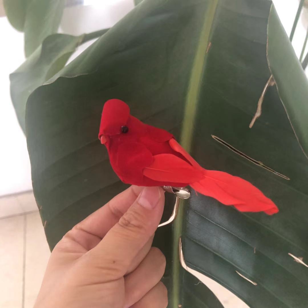 亚马逊圣诞装饰圣诞插件红鸟 仿真红色小鸟 园林园艺装饰红鸟
