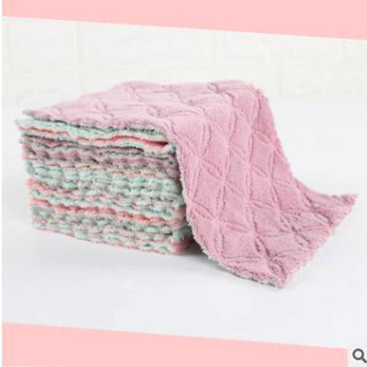 Scouring Pad Household Kitchen Dishcloth Double-Layer Thickened Cleaning Towel Embossed Absorbent Embossed Dish Towel