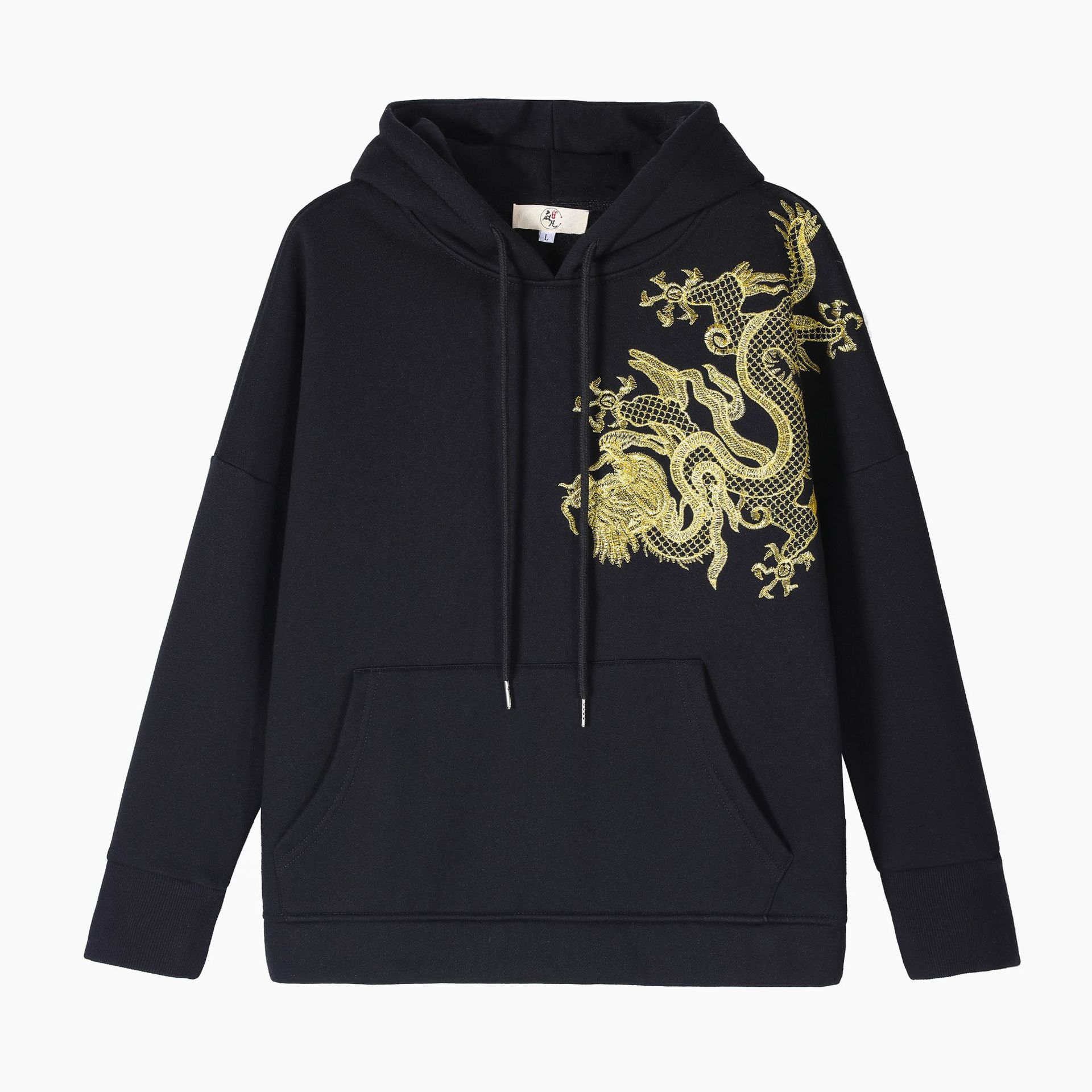 冬季新品金龙卫衣复古新潮中国风刺绣男式卫衣带帽加绒宽松款