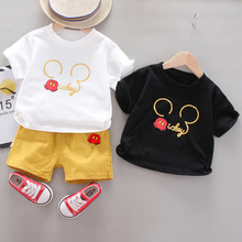 儿童时尚套装男童休闲字母印花宝宝新款夏季套头圆领衫短袖两件套