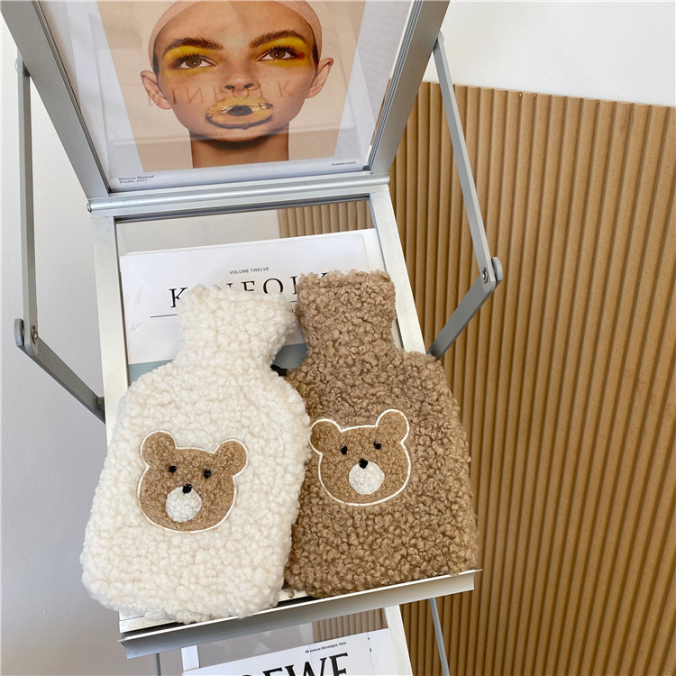 Korean Cute Cartoon Bear Hot Water Bag Lamb Wool Portable Portable Hand Warmer Hot Water Injection Bag