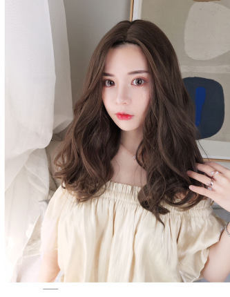 中分刘海假发女 前蕾丝网红大波浪中长发卷发全头套 自然锁骨发型