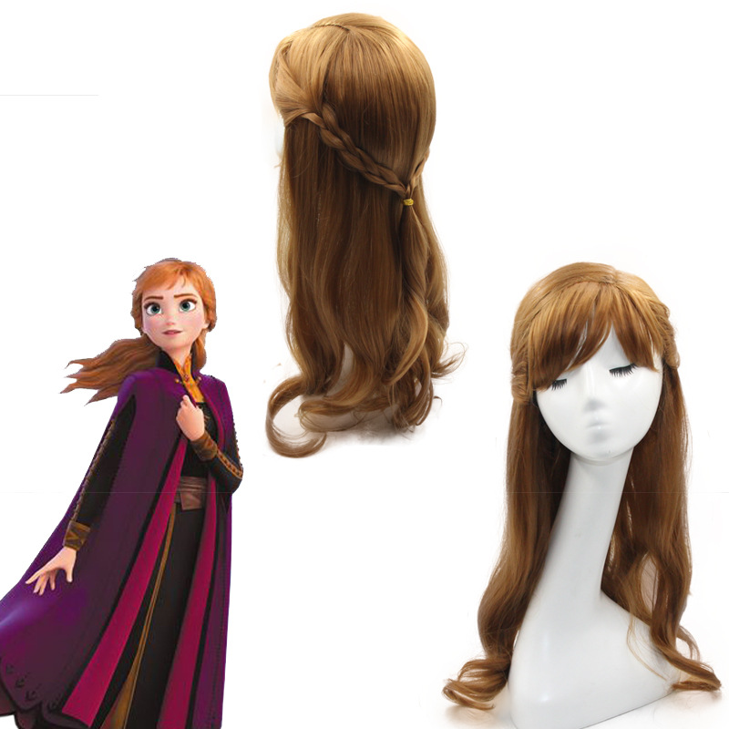 安娜公主 frozen 2冰雪奇缘2 棕色侧分刘海麻花辫cos动漫假发