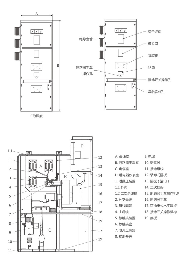 高压开关柜进线出线计量隔离pt中置柜kyn28-12成套配电柜10kv千伏