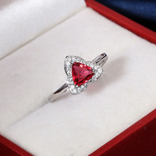 欧美时尚复古百搭气质指环微镶锆石红色托帕石椭圆形戒指女