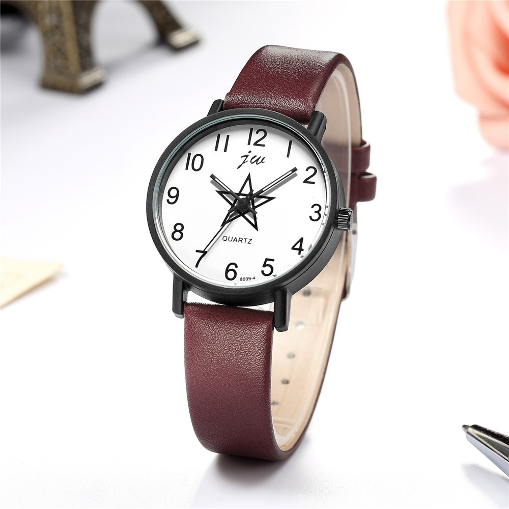 潮流学生手表 韩版黑壳五角星数字面男女学生腕表一件代发