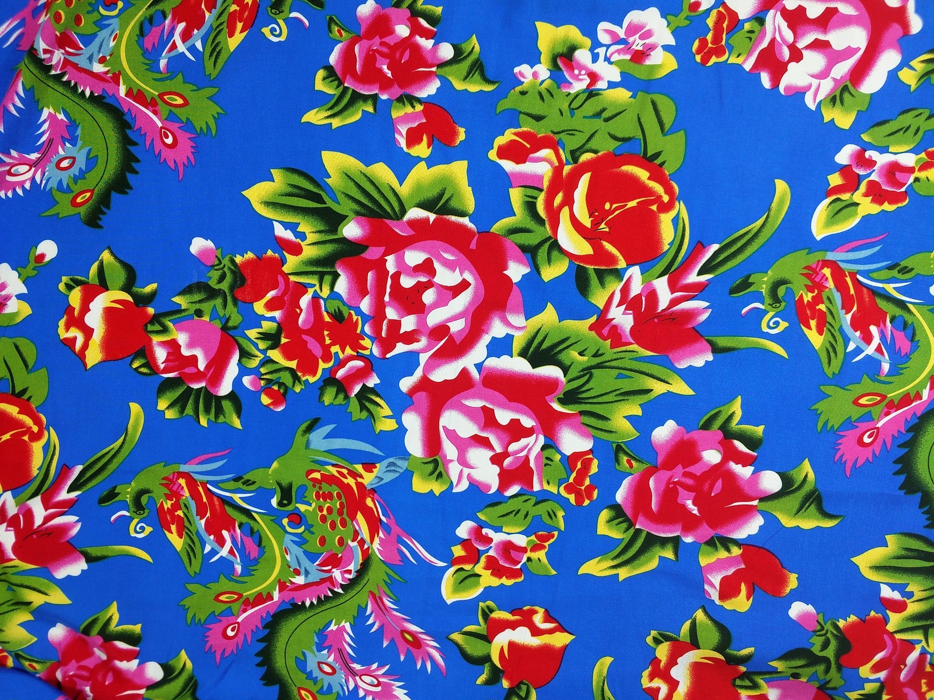 东北大花布凤凰牡丹装饰纯棉绸人造棉面料酒店农家乐装修墙面布料