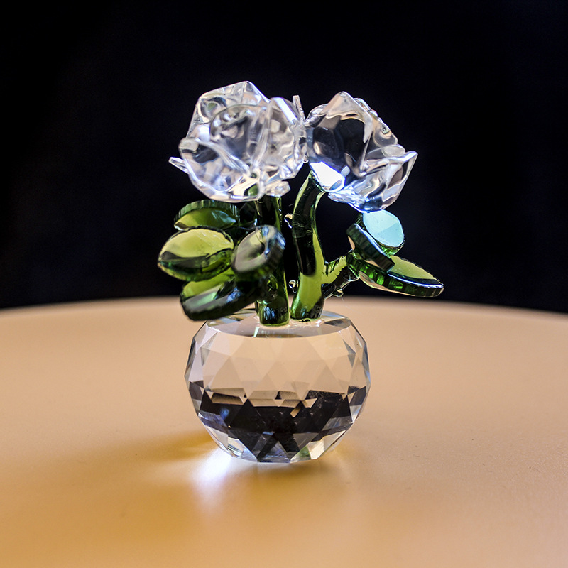 水晶三头玫瑰花摆件车内饰品摆件创意节日礼物 家居饰品厂家直销