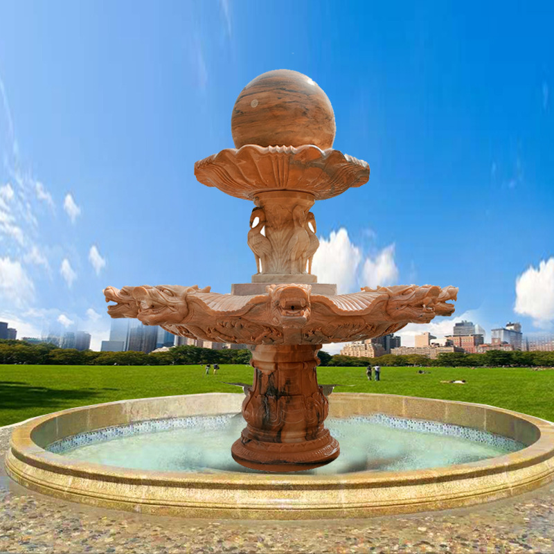 石雕喷泉中式欧式三层石材水景水钵喷泉别墅小区景观流水喷泉摆件