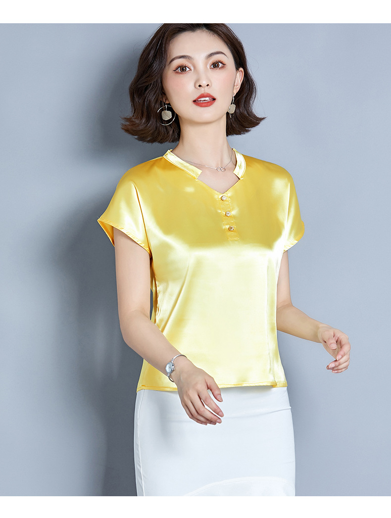 真丝上衣女短袖桑蚕丝t恤半袖女装夏装2020新款女式缎面洋气小衫