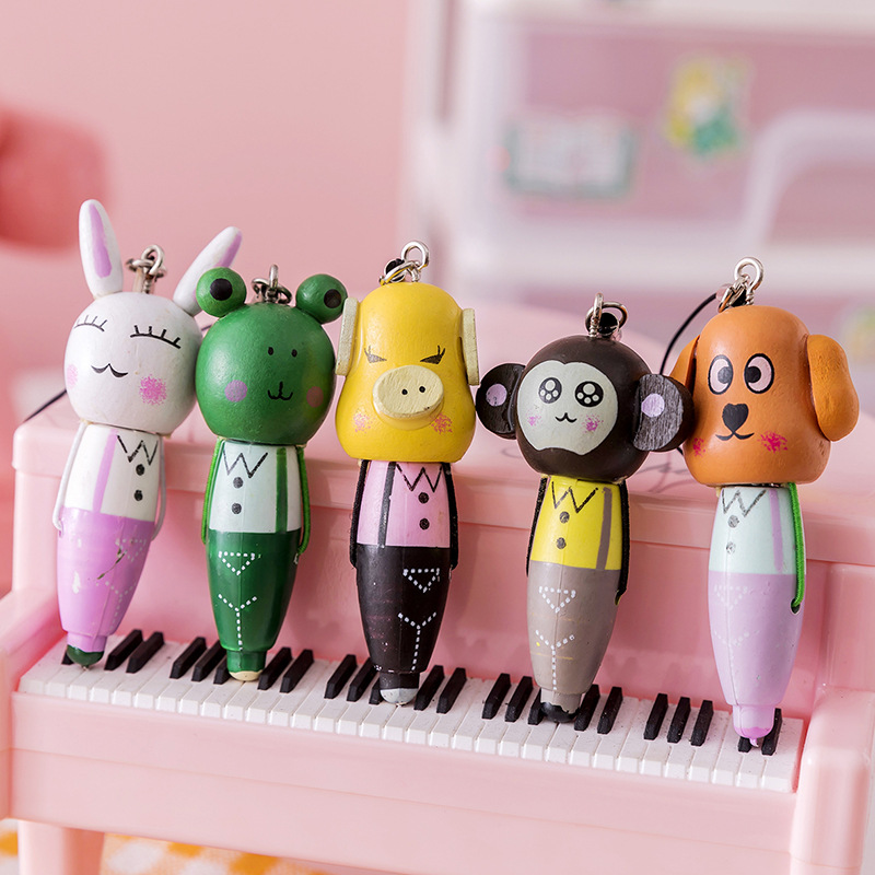 Cute Cartoon Wooden Animals Short Pen Ballpoint Pen Student Stationery Carry Creative Small Gift Wholesale
