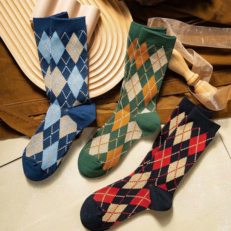 布衣格复古日系菱形堆堆袜日式靴袜秋冬袜子女中筒袜短靴袜子