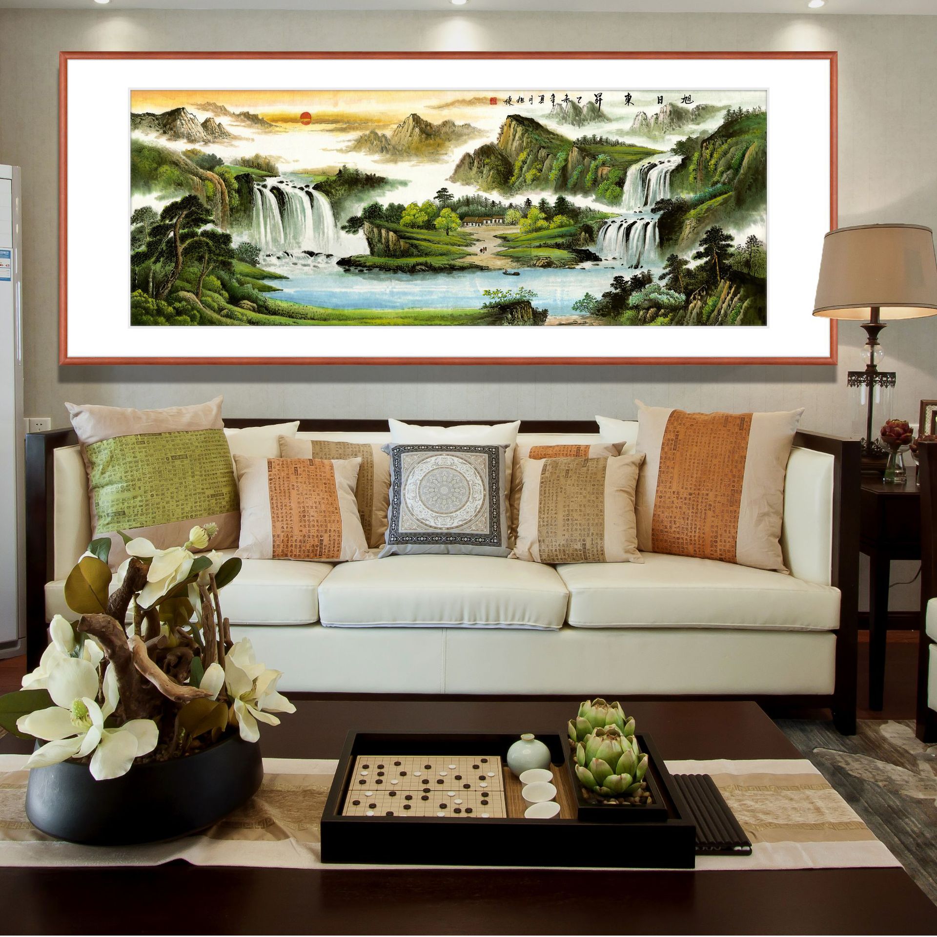 画芯定制批发新中式装饰画 办公室风水画 客厅山水画旭日东升
