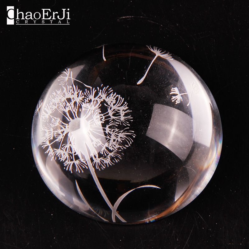 水晶半球纸镇 喷砂蒲公英玻璃半球 实用美观书桌公司文化宣传用品