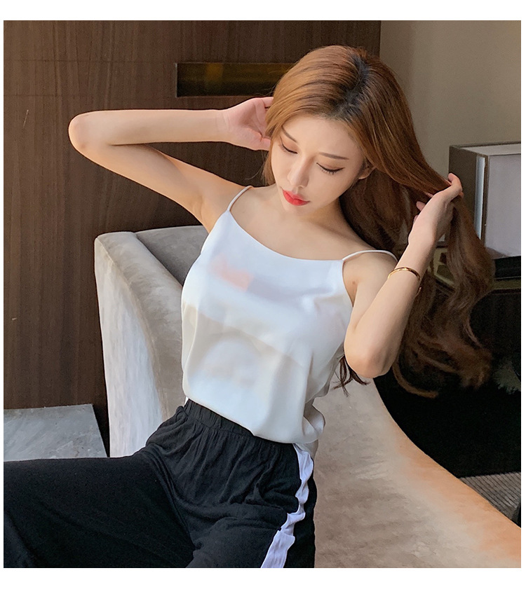 ins风吊带女小背心外穿冷淡简约度假仿真丝面打底冰丝