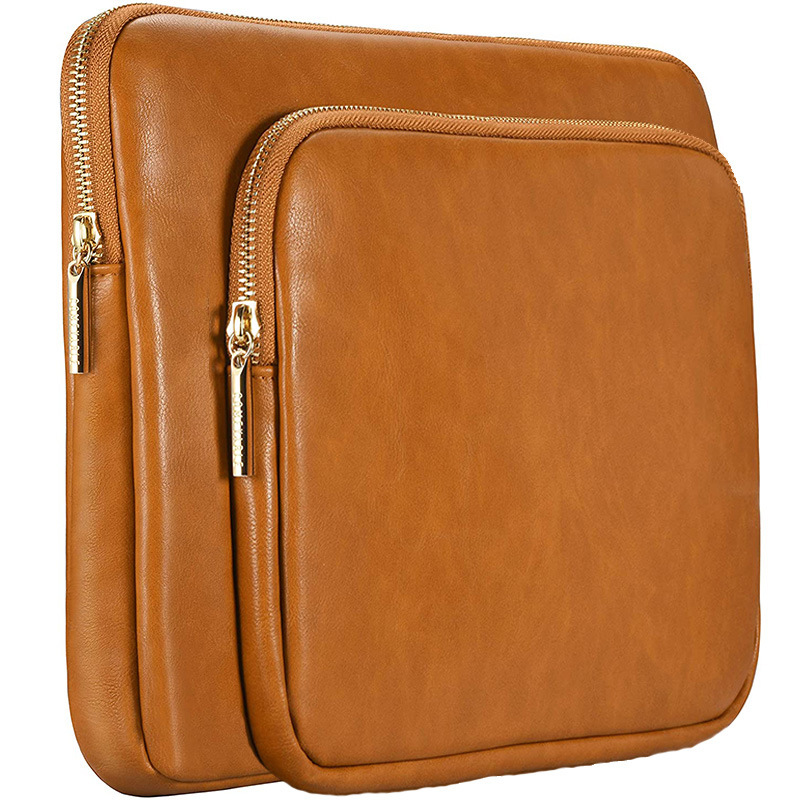 棕色pu皮革电脑内胆包