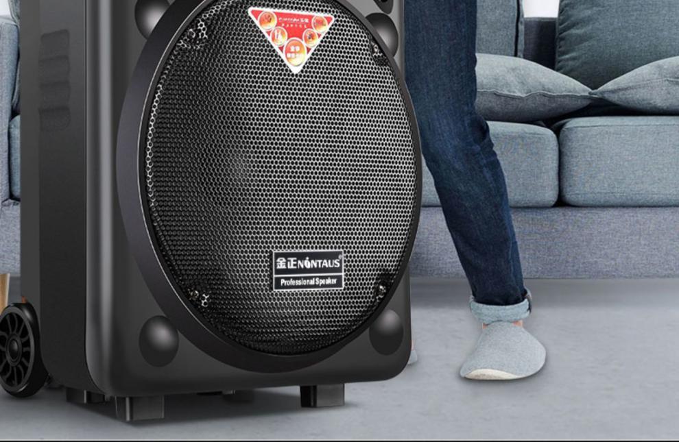 金正广场舞音响12寸户外拉杆音箱蓝牙低音炮带无线话筒k歌大音箱