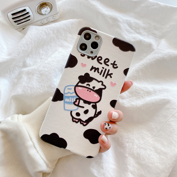 卡通奶牛手机壳适用iphone12max/oppo/vivo/华为小羊皮软壳