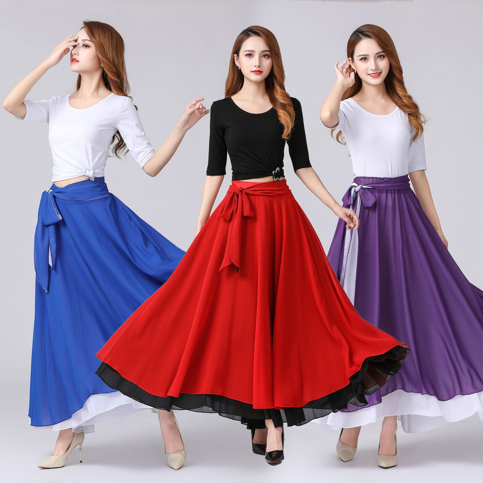 舞蹈演出服装女成人广场舞服装新款套装民族风长裙子分体两件