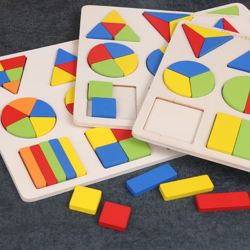 幼儿园大班中班小班数学蒙氏教玩具儿童益智区域形状认知配对拼图