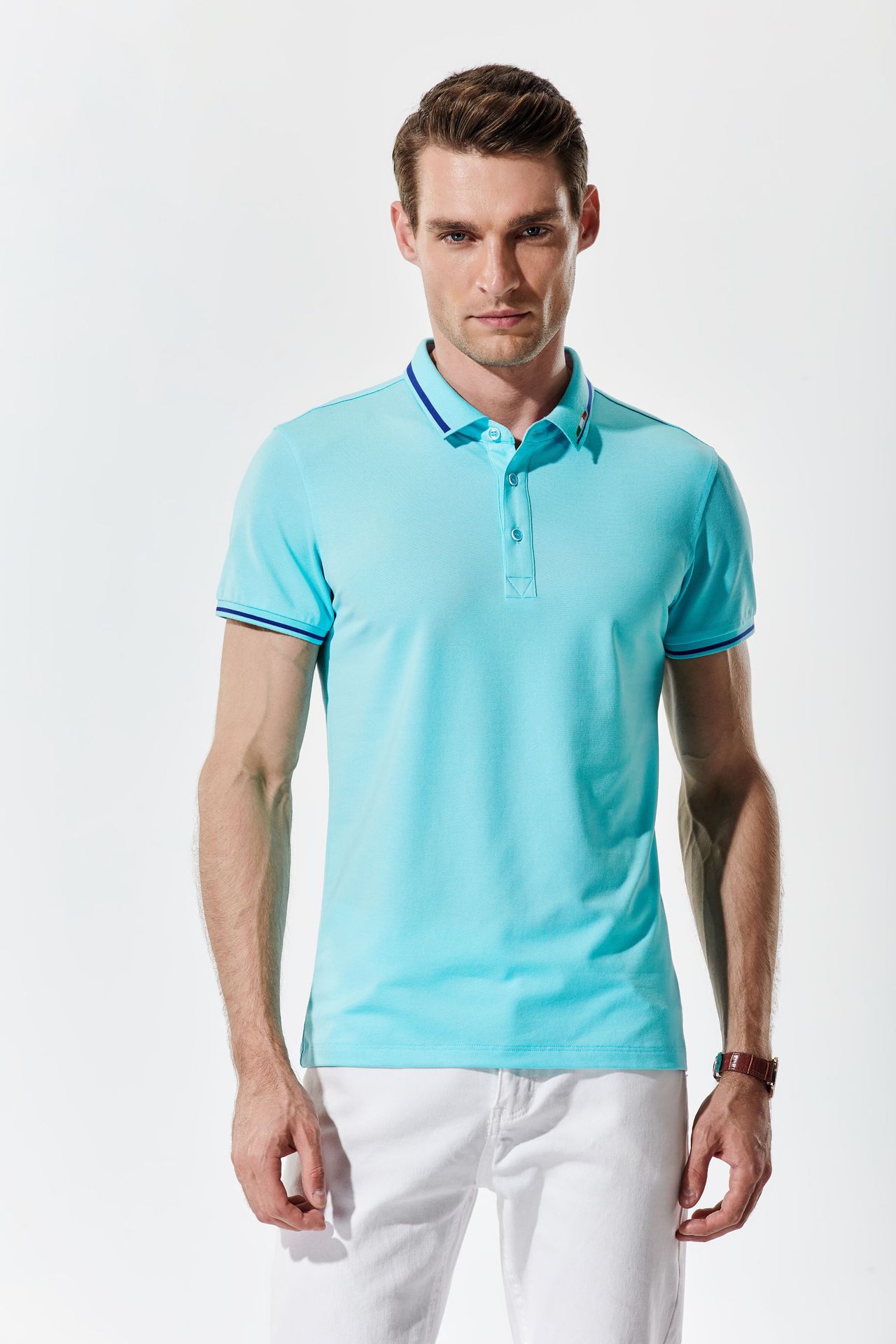 桑蚕丝短袖t恤男士夏季polo衫上衣批发logo打印企业翻领工衣现货