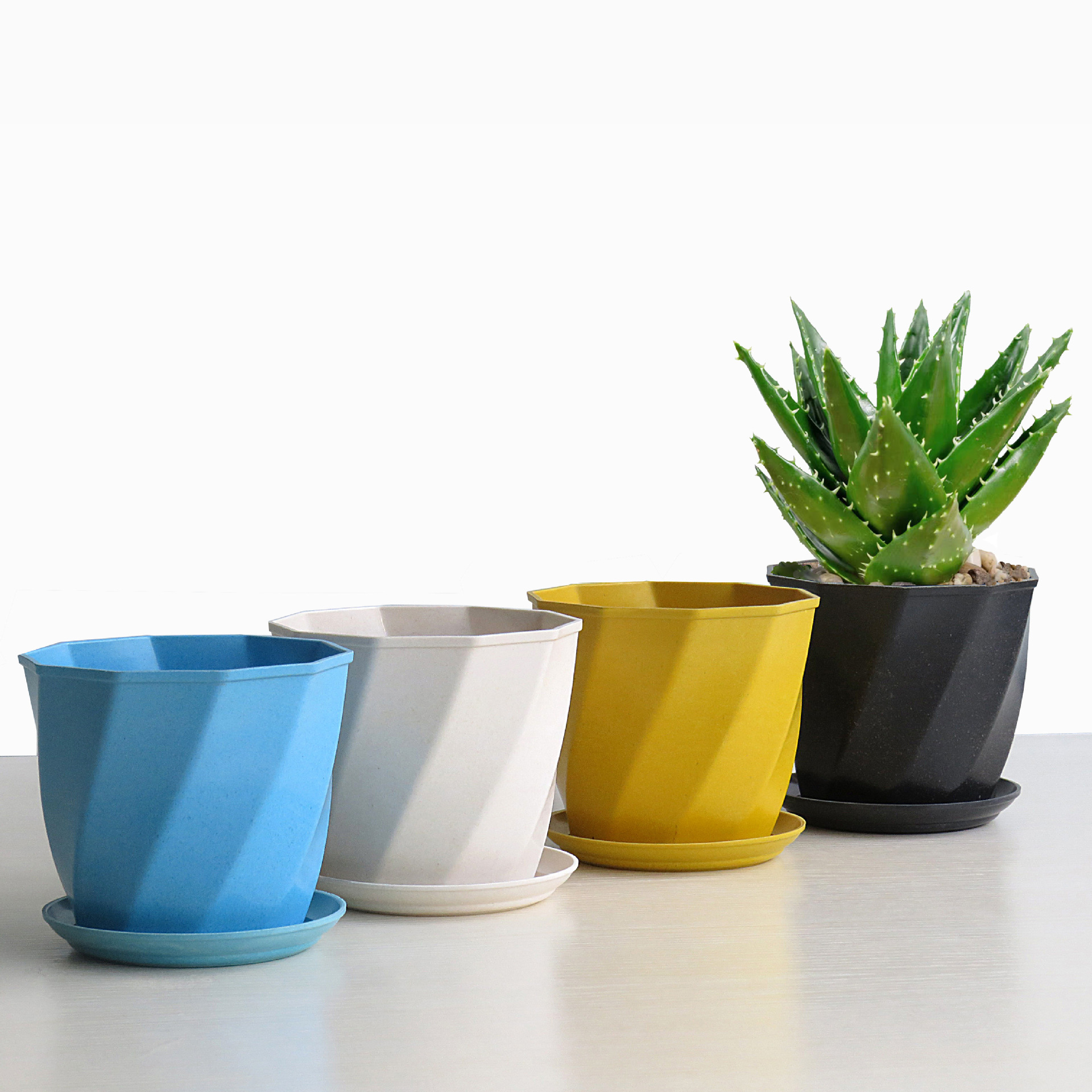 厂家批发竹纤维花盆可降解芦荟植物盆欧式简约室内多肉仿瓷白花盆