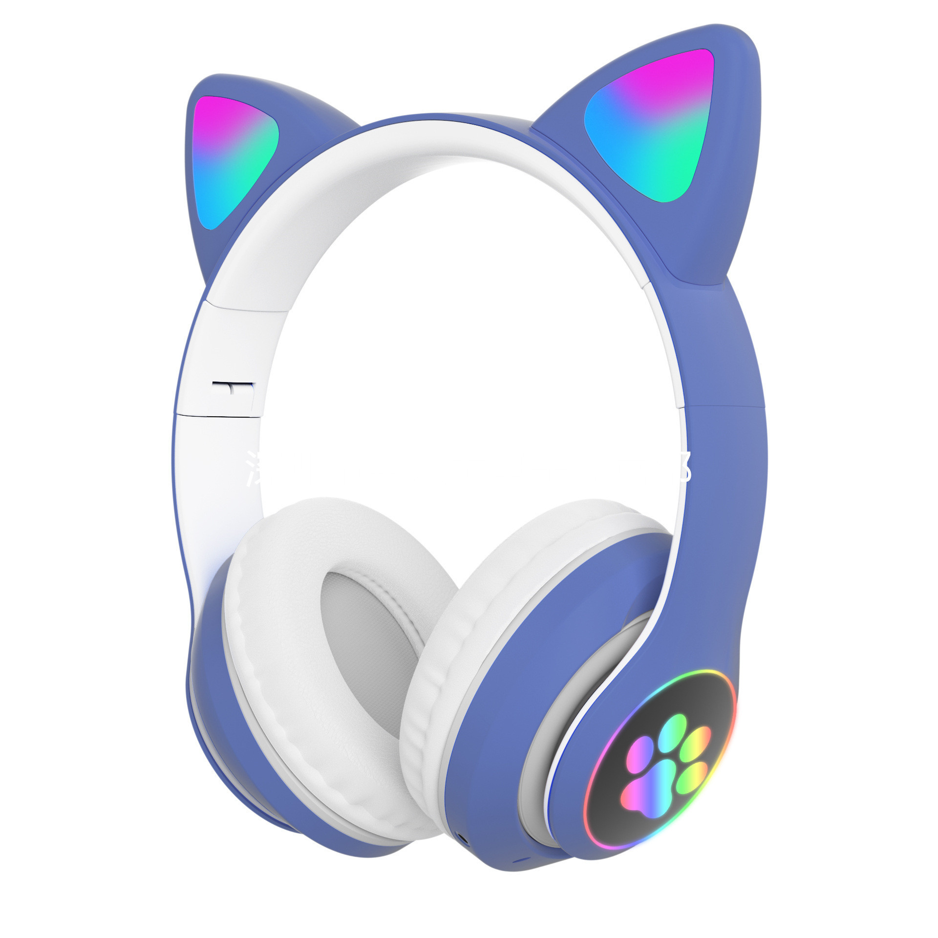 Cross-Border Hot Selling Glowing Bluetooth Earphone Cellphone Stereo Foldable Cartoon Wireless Cat Ear Headset for Children