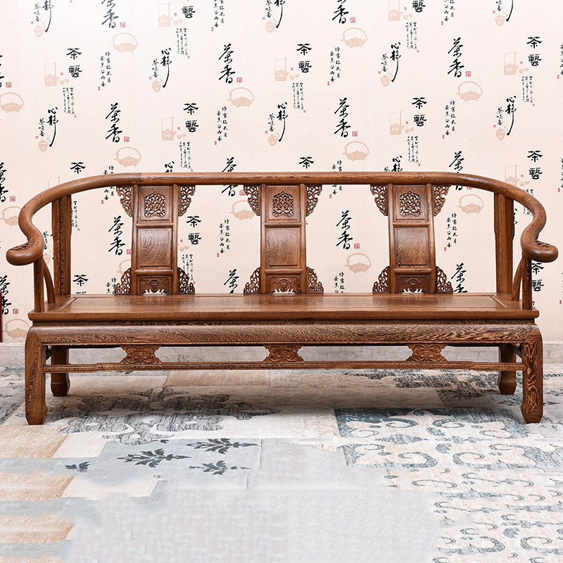 艺铭天下红木家具 鸡翅木三人座椅中式实木大料长椅仿古沙发椅子