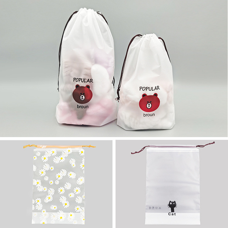 Frosted PE Rope Drawstring Bag Cartoon Drawstring Bag Drawstring Travel Shoe Bag Facecloth Storage Bear Plastic Bag