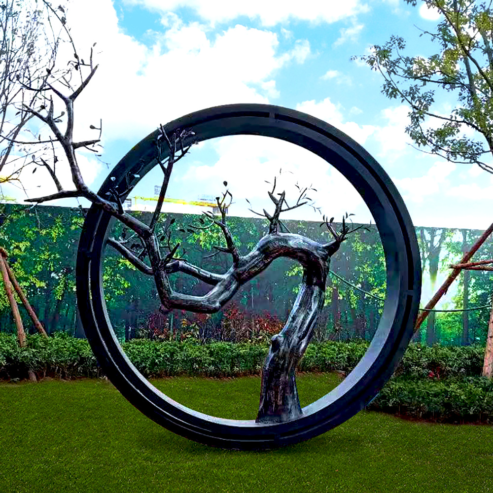 不锈钢景观园林小品圆环校园城市地标假山鹿月亮浪花大型雕塑定制