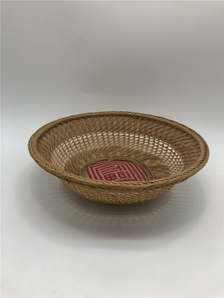 纯手工编织竹果盘红福红喜字手编筐民间特色手工艺