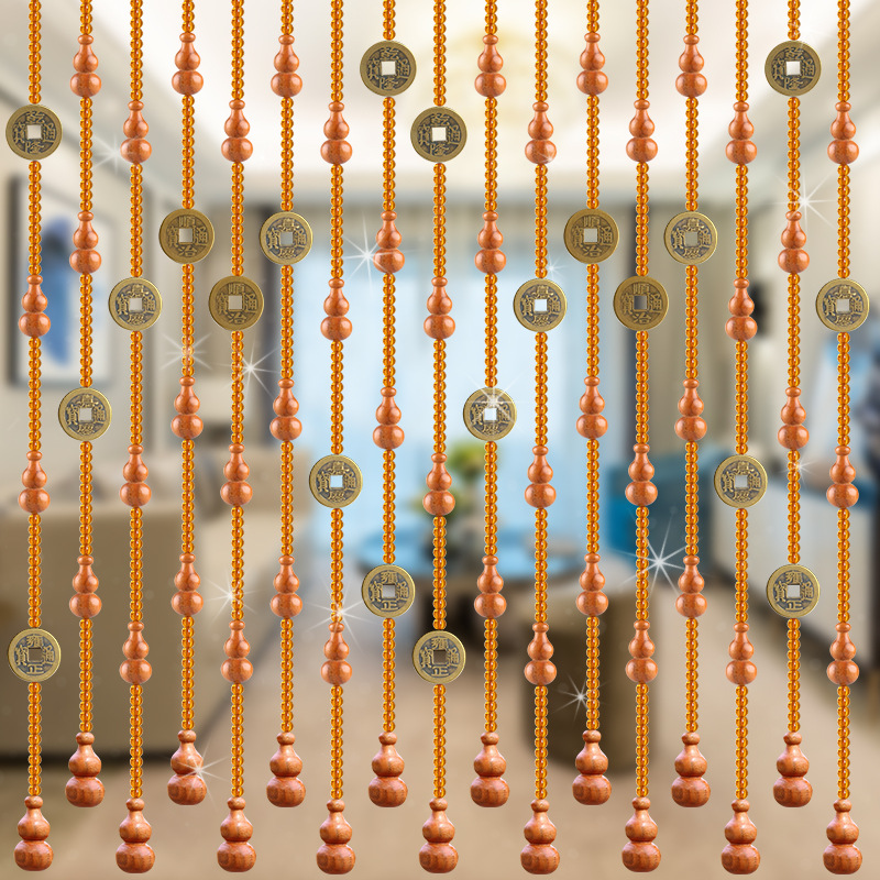 桃木葫芦铜钱珠帘卫生间对大门帘玻璃水晶珠帘客厅卧室隔断帘成品