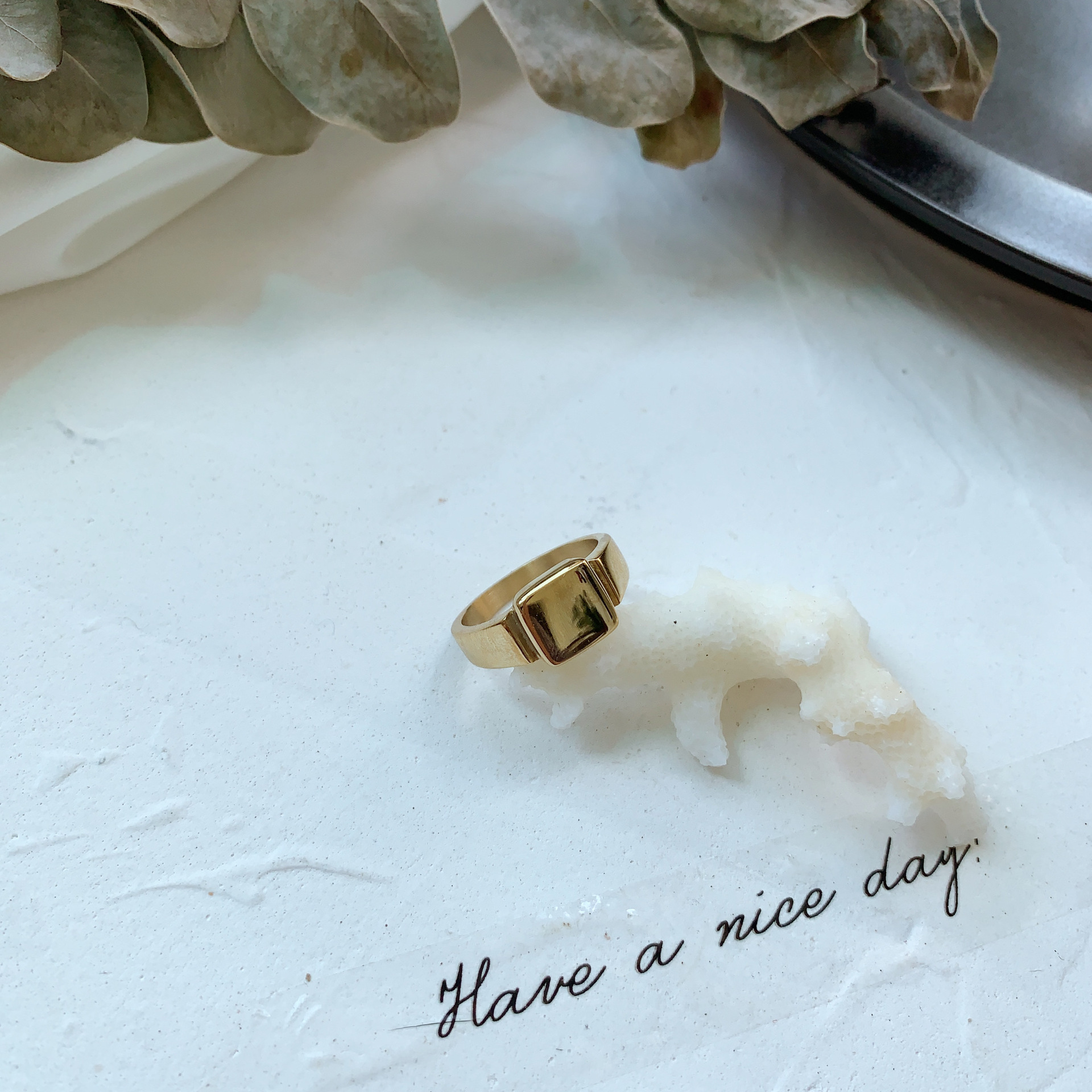 跨境专供钛钢光面平板指环戒指霸气简约网潮18k金保色戒指指环