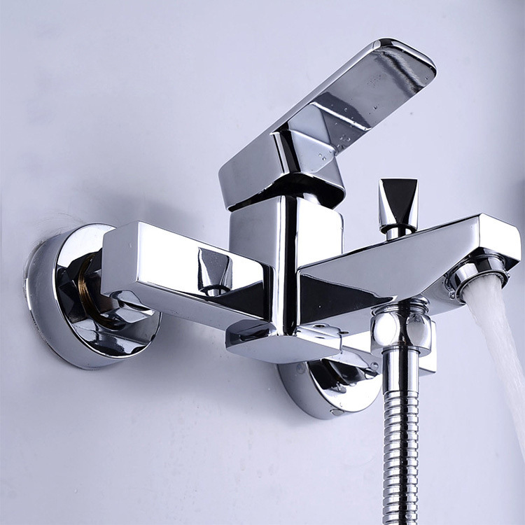 Triple Bathroom Shower Faucet Square Bathtub Faucet Bathroom Electroplating Copper Faucet Basin Faucet