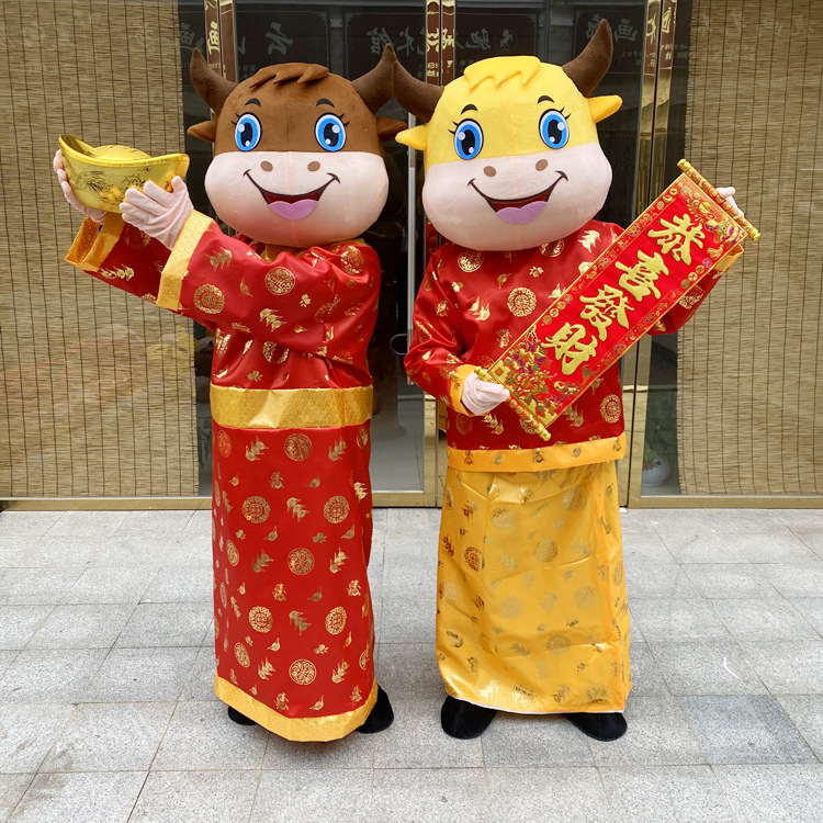 牛牛人偶服装牛年卡通玩偶服人穿行走公仔服财神牛道具服头套现货