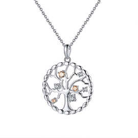 s925银小树项链欧美简约圆形生命树银色吊坠女士锁骨链项链