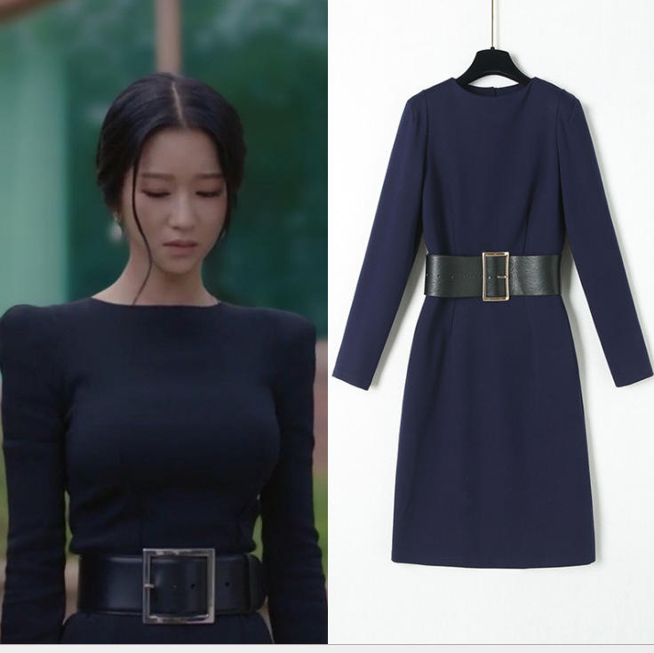 虽然是病神经但没关系高文英徐睿知同款连衣裙收腰长袖开衩连衣裙