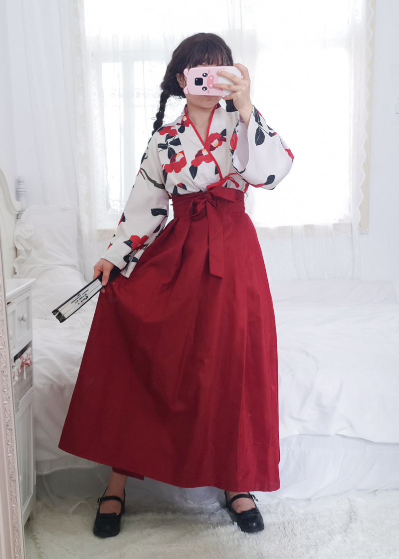 虞美人红茶花之恋和风和服 大正少女 东方复古女两件套装裙