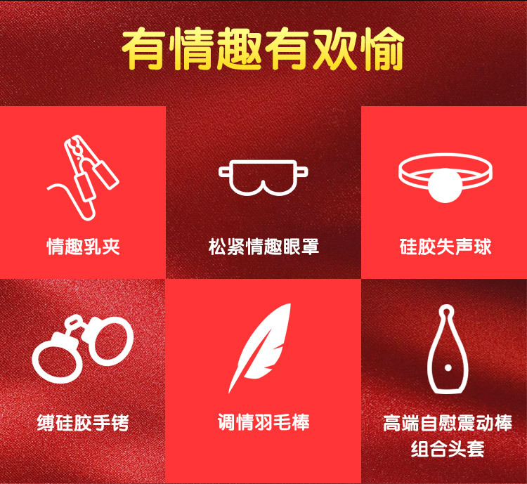 新品10频震动情趣9件套蜜豆刺激手铐羽毛乳夹失声球夫妻调教用品