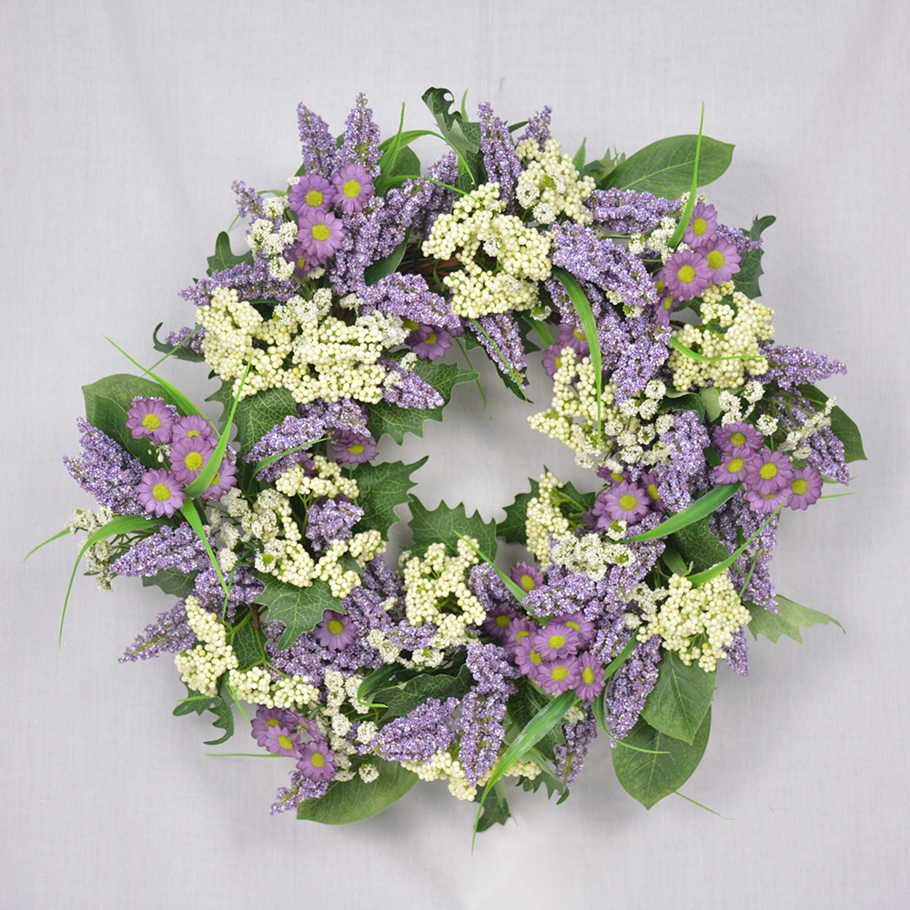仿真薰衣草雏菊花环 春季装饰亚马逊货源家居门饰挂件 薰衣草花环