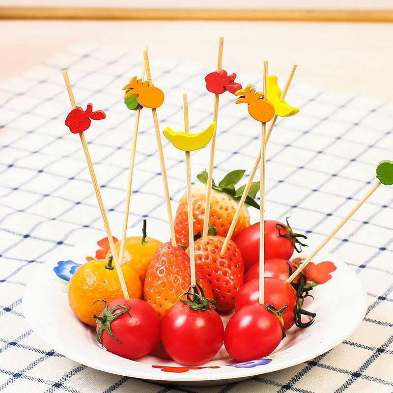 水果签花签多彩水果竹签点心艺术鸡尾酒签装饰糕点窜签100支/包